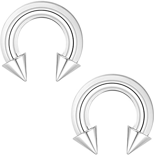 PunkTracker 2 Stück Spike Septum Ringe Nippel Ringe 316L Chirurgenstahl Hufeisen kreisförmig Piercing Barbell 00G 0G 2G 4G 6G 8G 10G 12G 14G 16G Tragus Helix Conch Piercing Schmuck