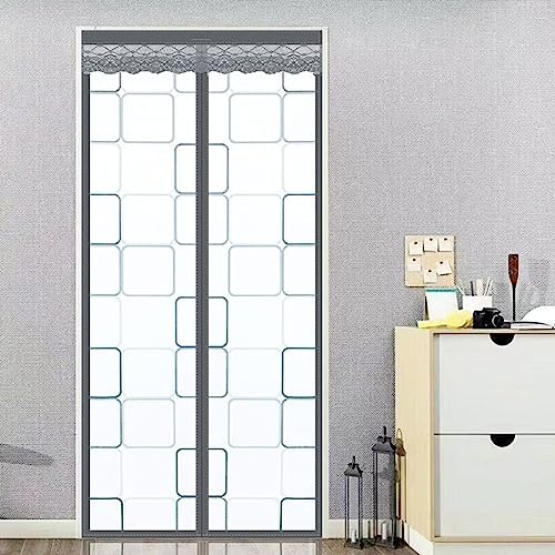 wärmeschutzvorhang magnet Sommer und Klimatisierung mit Isolierung kälteschutz Filz Wasserdicht Winddicht Filz für türen Balkontür Außentür Wohnzimmer80x200cm Graues Quadrat