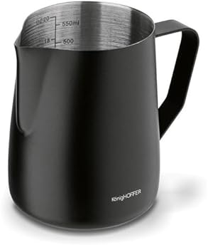 Milchkännchen zum Milchaufschäumen aus Edelstahl, Milchkanne mit Messung 550 ml 20oz für Barista, Milch Pitcher für Cappuccino, Latte Art, Espresso, Perfekt für Kaffeeliebhabe (Schwarz)