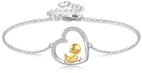 URONE Braccialetto con anatre in argento Sterling con ciondolo a forma di cuore e anatra, regalo per donne amanti delle anatre