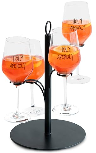 SpritzUpYourLife Getränke Tower ohne Montage - Aperol Ständer für 4 Gläser - lustige JGA Deko & Aperol Geschenk, Cocktail Tower für Sarti Rosa Aperitif (schwarz)