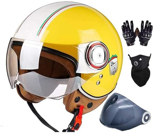Motorradhelm Retro Helm Moped Klassisch Erwachsene Damen Und Herren ECE Zertifizierung Mit Sonnenblende Halbschale Jethelm A,XL61-62CM