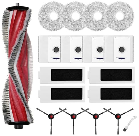 Kit d'accessoires pour ECOVACS DEEBOT T30 Omni / T30 Pro Omni aspirateur robot, 1 brosse principale, 4 filtres HEPA, 4 Chiffons, 4 sacs à poussière, 4 brosses latérales, 1 brosse propre