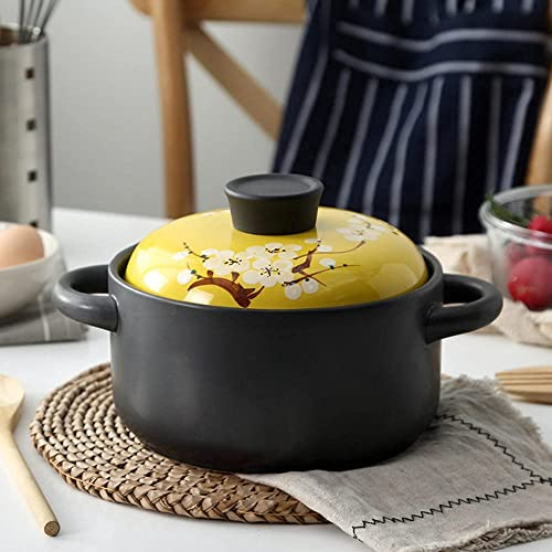 CNBYDK Ceramic cooking pot Terracotta Casserole Pot Ceramic Casserole Clay Pot Clay Cooking Pot with Cover,High Temperature Resistance,Easy to Clean.-1.5L (2.5l)