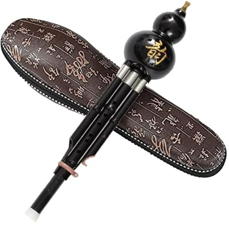 Trärörsinstrument, nationella musikinstrument Bambu Hulusi kinesisk handgjord Hulusi svart kalebass Cucurbit Flöjt Etniskt musikinstrument Key Of C/B med fodral for nybörjare musikälskare(Black)