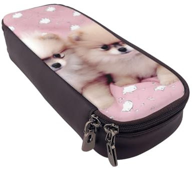 ULKMFFCF Pommeranians Federmäppchen mit Punkt-Aufdruck – PU-Leder für Studenten, Schreibwaren-Tasche mit Reißverschluss, für Schule, Büro, Reisen und Make-up, Schwarz , Einheitsgröße, Schulranzen