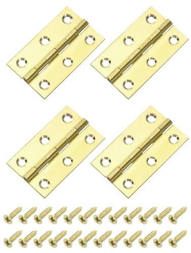 Sourcing Map 2 Inch Brass Folding Butt Hinges - 4 Pcs Small Door Cabinet Hinges with Screws for Wooden Boxes, Windows, Dressers, Gold Tone