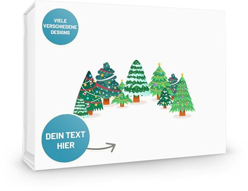 VerpackungsWelt Personalisierte Geschenk-Box | 23x17x5 cm | Geschenk-Schachtel mit Deckel & Magnet | Weihnachtsbaum-Motiv Nr. 2 | Verpackung personalisiert Weiß