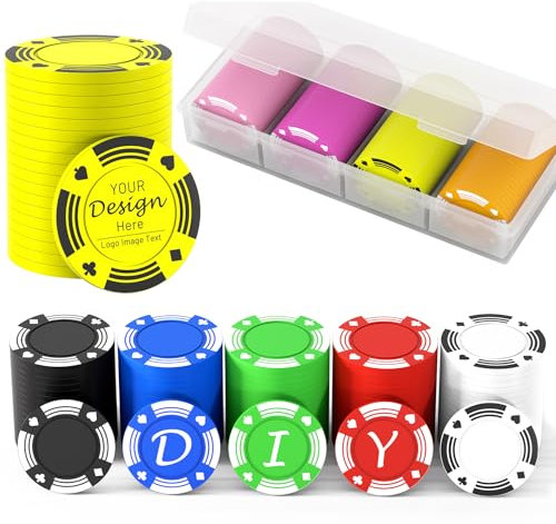 Shueewago Lot de 100 jetons personnalisés, imprimés en couleur avec votre logo, image ou texte, jetons de poker de 37 mm lourds 2,7 g pour bar, boîte de cartes ou club de golf (jaune)