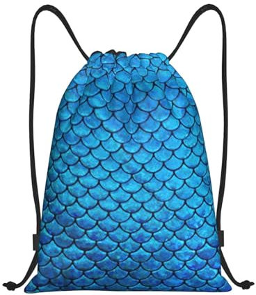 Rucksack Mit Kordelzug Blauer Fischschuppendruck Turnsack Faltbar Gymnastikbeutel Kinder Stoffbeutel, Für Reisen, Schwimmen, 36x42cm