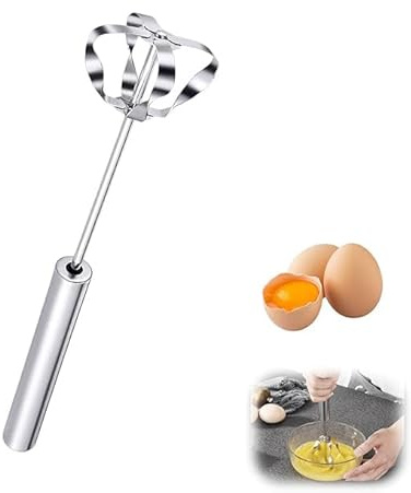 Generic Stainless Steel 10 Inch Semi-Automatic Whisk, Hand Push Rotary Whisk, Multi-Functional Hand Push Mixer, Hand Whisk Blender for Cooking Kitchen Home Egg Milk