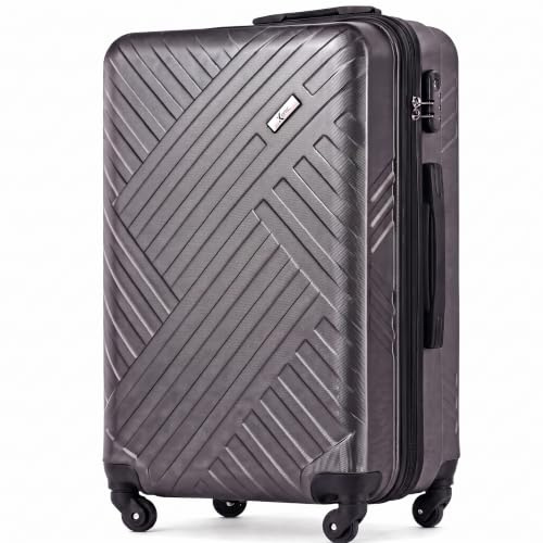 Xonic Design Reisekoffer - ABS Hartschalen Koffer mit 360° Leichtlauf-Rollen - hochwertiger Trolley mit Zahlenschloss in M-L-XL oder Set (Dark Grey, L)