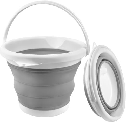 Collapsible Bucket 5L, Silicone Folding Bucket Portable Cleaning Buckets with Handle, Space-saving Mop Buckets for RV Home Outdoor Camping Beach Car Washing Laundry Wash Tub for Cleaning