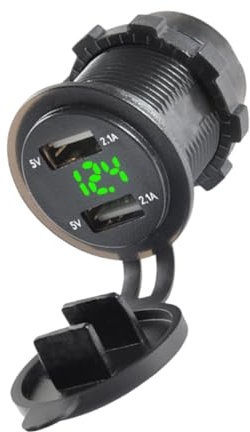 Mikikit 12 24V USB Ladegerät Mit Digitalanzeige Und Voltmeter Dual USB Steckdose Für Auto Und ATV Kompaktes KFZ Ladegerät Für Sicheres Laden