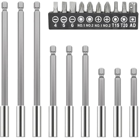 Ksvaye 19PCS Magnetic Drill Bit Holders 1/4 Hex Shank Magnetic Screwdriver Bit Holder Quick Release Drill Bit Holder Extension Set 75/100/150 mm For Drill and Handheld Driver, with Screwdriver Bits