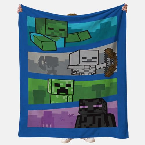 YCVBCY Minecr Coperta per Bambini, Gioco Coperte da Letto Cartoni Animati Stampa Morbida Coperte Comfort Calda Microfibra per Tutte le Stagioni, per Letto,Ufficio, Divano