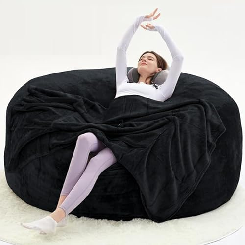 Generisch Soy Chair for Adults, Bean Bag with Filler, Storage Foam Chair, Giant Bean Bag with Super Soft Fur, Living Room Furniture, Suitable for Bedroom (Black, 150cm×150cm(XL))