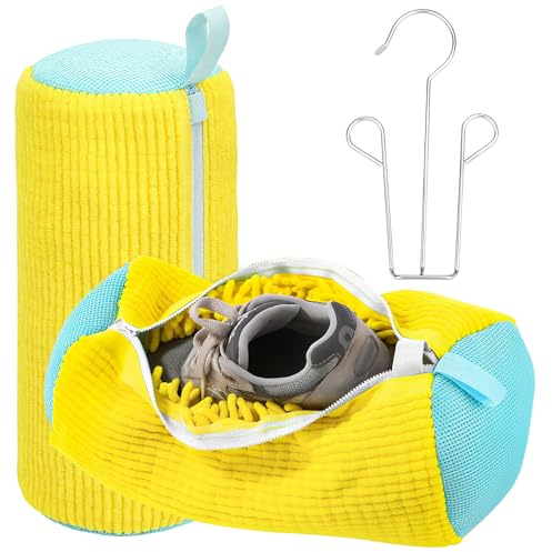Shoe Washing Machine Bag Trainer Washing Machine Shoe Bag Neaker Cleaning Shoe Dryer Laundry Yellow Shoe Bag, with Zipper Hook Reusable Bag for Sneakers, Trainers, Running Shoes & Delicates (2PCS)