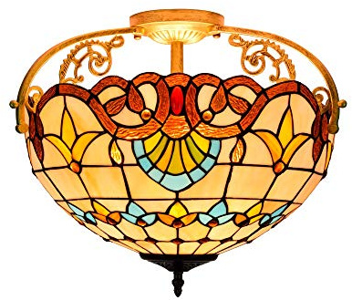 HJLJKG Lampadari in Vetro colorato Stile 16 Mezza plafoniera Lampada da soffitto in Stile Barocco Giallo Modello in Vetro colorato per Soggiorno corridoio Camera da Letto