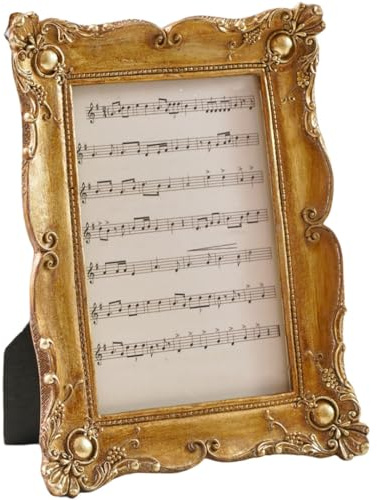 5x3 Inch Vintage Baroque Gold Picture Frame with Glass, 13x8 cm Standing Tabletop Photo Display, Decorative Victorian Floral Design Border for Home Decor, Desk, Family Photos or Gift (Gold, 3X5 In)