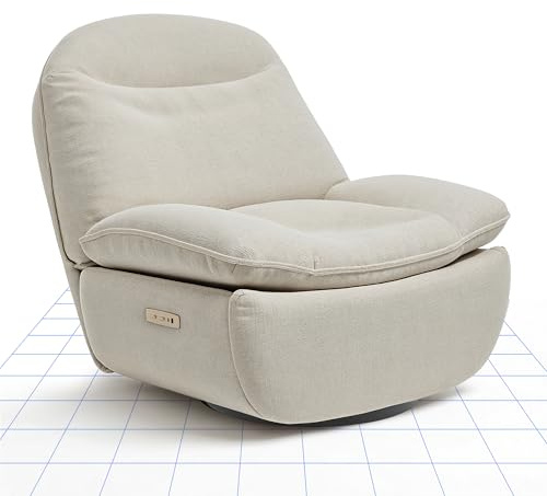 FLEXISPOT Elektrischer Relaxsessel mit Liegefunktion, USB- und Type-C-Anschlüsse, 360° drehbarer Fernsehsessel, TV Sessel Wohnzimmer, Schlafzimmer, Beige