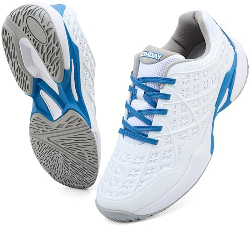 BKWHDAY Pickleball Shoes Men Tennis Court Sneakers Indoor Outdoor Breathable Athletic Sports Lightweight Non Slip Whiteblue