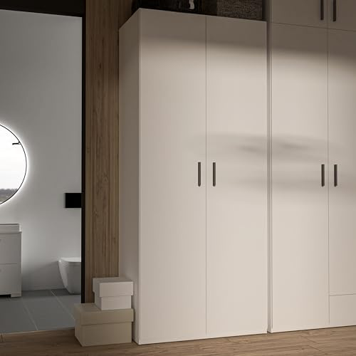 Forte TRAWEN Kleiderschrank 90, moderner Kleiderschrank, Flurschrank, Mehrzweckschrank, 2-türig, Holzwerkstoff, Weiß, 88,9 cm breit x 210,5 cm hoch x 54,2 cm tief