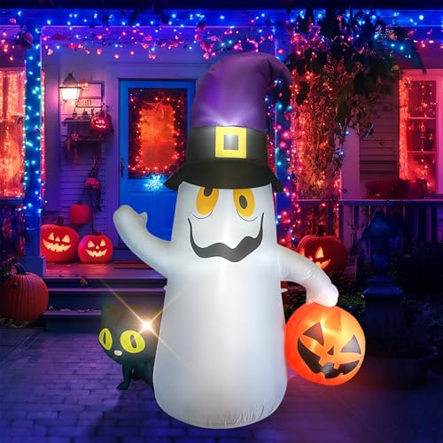 Ciskotu 6FT Halloween inflatables, Outdoor Black Cat Pumpkin Ghost Inflatable Decoration, Built in LED Decoration, Halloween Party Holiday Indoor and Outdoor Garden Lawn Courtyard Decoration
