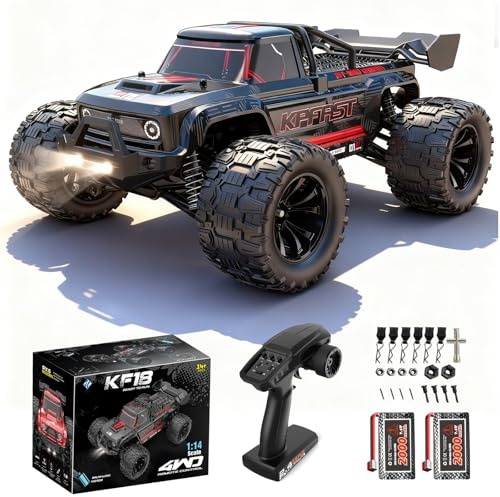 XiyoRC 1/14 Bürstenloses ferngesteuertes Auto, 55 km/h Hochgeschwindigkeits RC Auto, 4WD All Terrain Ferngesteuertes Truck, IPX4 Waterproof RC Buggy, 2 Batterien, 2,4 GHz Fernbedienung