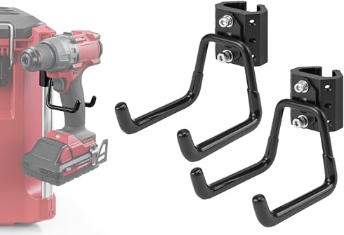 BPOPO 2 Pack Hooks Compatible for Milwaukee Packout Toolbox Rail,Heavy-Duty Storage Hooks for Holding Power Drills,Ropes, Hoses,No-Drill Installation for Easy Packout Toolbox Storage Tools