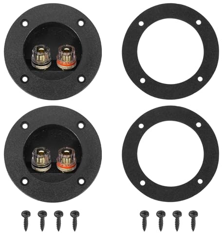 sourcing map 2Pcs 1.9 Inch Round Speaker Box Terminal Cup, 2-Ways ABS Subwoofer Plug Connectors Double Binding Posts Spring Loaded Jack for Car Stereo Speaker Wire Sub Box