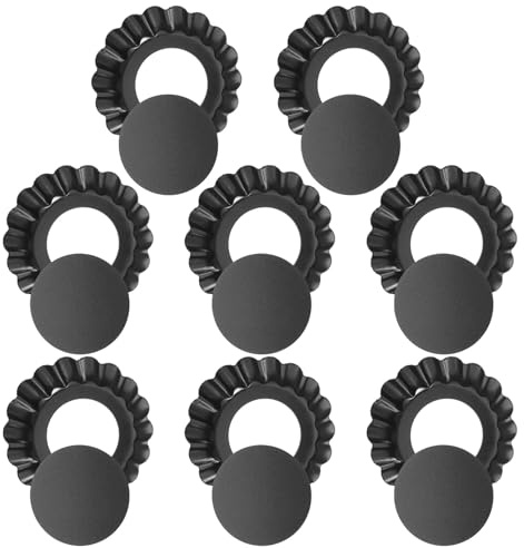 Stampi da Crostatine Mini in Acciaio al Carbonio Nero, 8 Pezzi | Fondo Removibile, Pulizia Semplice, Conduzione Termica Elevata, per Cottura Uniforme e Uso Quotidiano