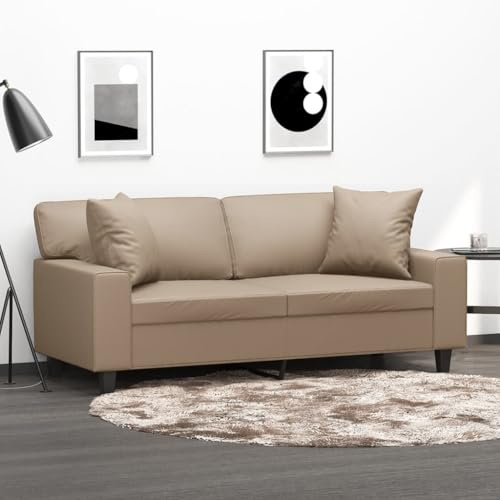 Frdhee Mini Sofa Küchensofa, 2-Sitzer-Sofa mit Zierkissen Cappuccino-Braun 140 cm Kunstleder für Wohnungen Wohnzimmer
