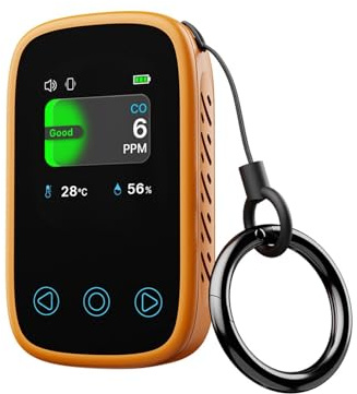 Detector de Gases, Monitor de Calidad del Aire 3 en 1, medidor CO2, Sensor medición Temperatura y Humedad, Pantalla LCD, Alarma, Detector dióxido Carbono,para el hogar(CO Orange)