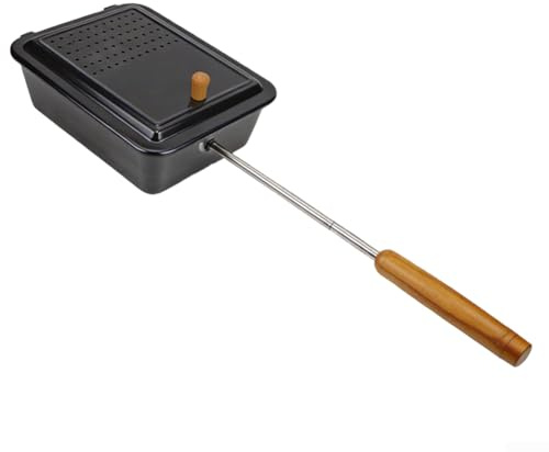 Popcorn Maker for Camping & Outdoor Portable Iron Popcorn Pot with Removable Wooden Handle 42cm Long for Campfire & Gas Stove Black