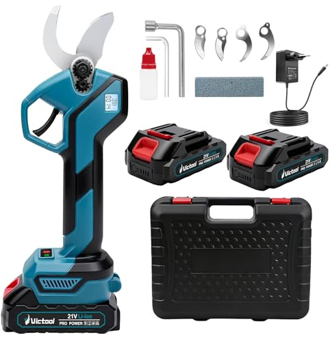 Sécateur électrique sans fil 40 mm avec 2 batteries 21 V 2000 mAh, lames SK5, écran LED, sécateur professionnel sans balais pour jardin, branches, arbustes
