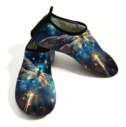 Glowing Dragonfly Water Shoes per donne e uomini, scarpe da nuoto ad asciugatura rapida, leggere, calzini acquatici a piedi nudi per spiaggia, Multi, 38.5/39.5 EU