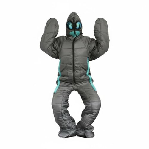 Qianly Sac de Couchage Extérieur Sac de Couchage Humanoïde Combinaison de Couchage Portable Capuche Ajustée Quotidienne Polyester Fibre Creuse Confort, Gris Et Bleu Alien, M Convient pour 150-160CM