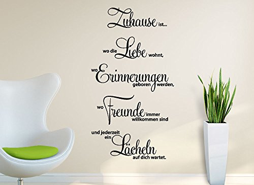 Wandora G022 Wandtattoo Zitat Zuhause ist wo die Liebe wohnt... Familie Liebe Lächeln schwarz (BxH) 32 x 58 cm