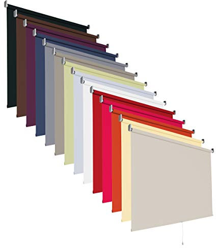 Verdunklungsrollo Springrollo Mittelzug Rollo 14 Farben Breite 60 bis 200 cm Stoff lichtundurchlässig verdunkelnd Montageträger Metall Tür Fenster Sonnenschutz (Größe 120 x 180 cm / Farbe Schwarz)