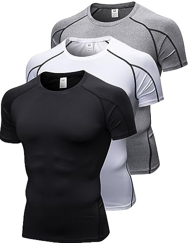 Men's Compression Shirts Short Sleeve Workout T Shirt Cool Dry Athletic Undershirts Gym Yoga Base Layers Running Tops