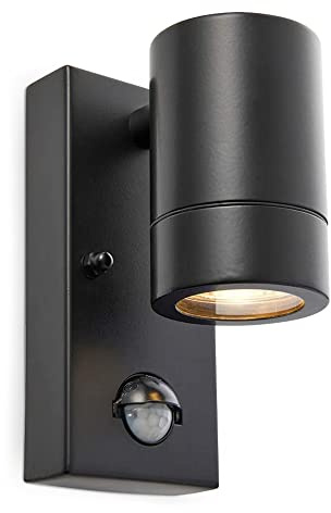National Lighting PIR Outside Lights - Outdoor Security Lights - Matt Black Motion Sensor Presence Detector External Lantern Light - IP44 Rated 7W 240V LED GU10 Lamp (Not Included)