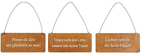 Juego de 3 imágenes de Pared con Frases de 18 x 8 cm, Carteles para Colgar en el jardín, decoración para Puerta, Color marrón Oxidado