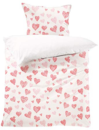 Lavea® Kinderbettwäsche Set - Alina 100 x 135cm + 40 x 60cm. Design: Herzen - Farbe: Rosa 100% Baumwolle. Hochwertig mit Reißverschluss.