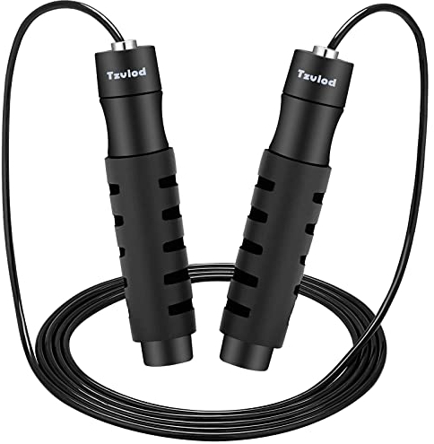 Tzviod Springseil Mit Verstellbarer Länge - Stahlseil Mit Kugellager, Atmungsaktiv Rutschfesten ABS-Schaum Griff - Geeignet für Erwachsene, Studenten, Boxen Und Fitness