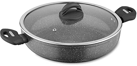 Tower T81285 Cerastone Forged Aluminium Low Casserole Pot with Ceramic Non-Stick Coating, Tempered Glass Lid, 30 cm, Graphite