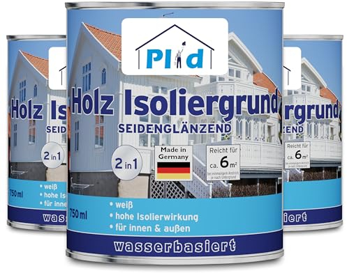 Plid® Holz-Isoliergrund weiß [STARKE ISOLIERWIRKUNG] Sperrgrund für Holzfarbe - Holzgrundierung für Wetterschutzfarbe sperrt Holzinhaltsstoffe ab - überstreichbar mit Wetterschutzfarbe satin 2,25l