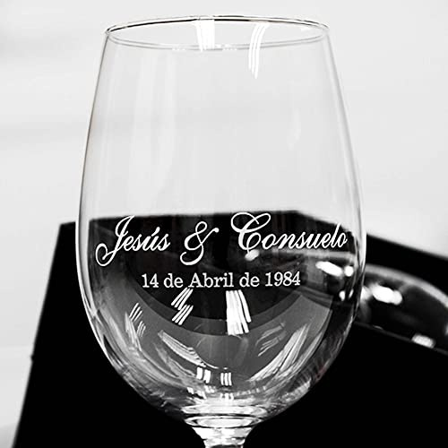 Dgregalos Copas de vino personalizadas mediante grabado a láser con estuche a juego - Regalo personalizado para novios, parejas, bodas, eventos con el diseño que escojas (Nombres y fecha)