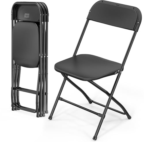 VINGLI 4 Pack Black Plastic Folding Chair, Indoor Outdoor Portable Stackable Commercial Seat with Steel Frame 350lb. Capacity for Events Office Wedding Party Picnic Kitchen Dining