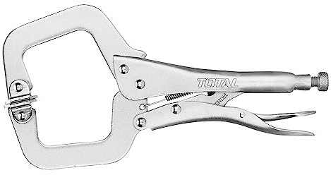 TOTAL - Mordaza de Presión | Abrazadera en C de 11 | Mordaza Grip con Tuerca para Regular la Apertura | Ideal para Sujetar Piezas para Cortar o Soldar | Acero al Carbono Plateado